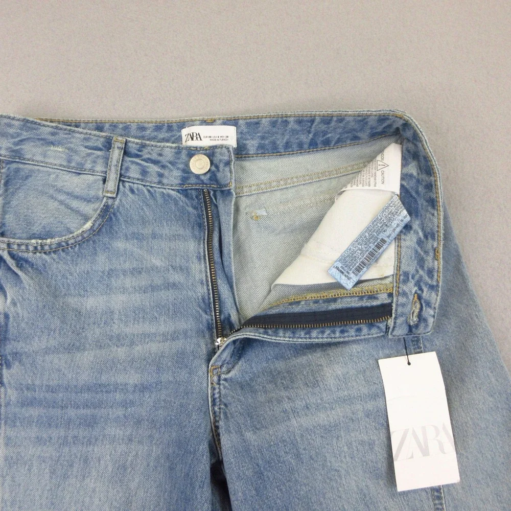 Zara Jeans NWT Women 6 Blue Light Wash Cargo Pocket High-Rise Loose Back Flaps - Picture 4 of 11